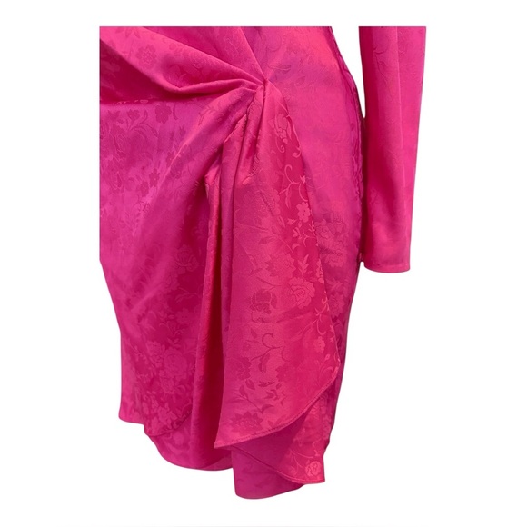 🌷Ronny Kobo Hot Pink Floral Jacquard Draped Mini Dress Turtleneck Long Sleeve M - Picture 8 of 13